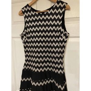 Black White Gold Tank Short‎ Party Skater Mini Dress Betsy & Adam Stretch 14 XL